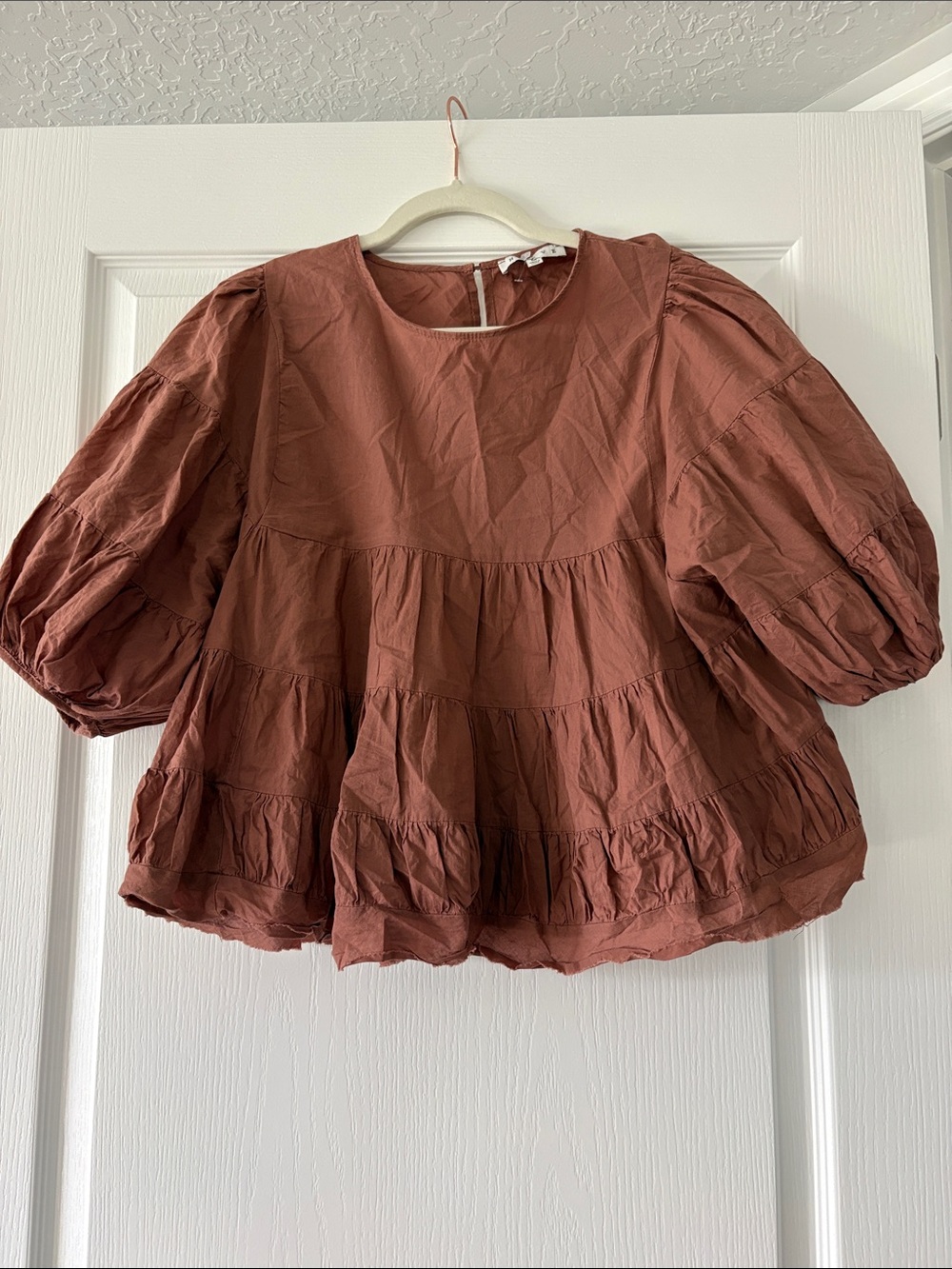 HYFVE Rust Brown Puff Sleeve Tiered Blouse